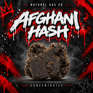 Natural Gas Co Afghani Hash concentrate with red, black, and white graffiti artwork