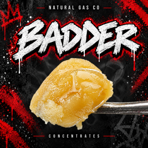 Natural Gas Co Badder concentrate with red, black, and white graffiti artwork