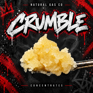 Natural Gas Co Crumble concentrate with red, black, and white graffiti artwork