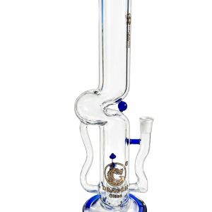 15" DRAGON GLASS WAVEY MUSHROOM BLUE WATER PIPE W/INLINE PERC on a white background, photo 12