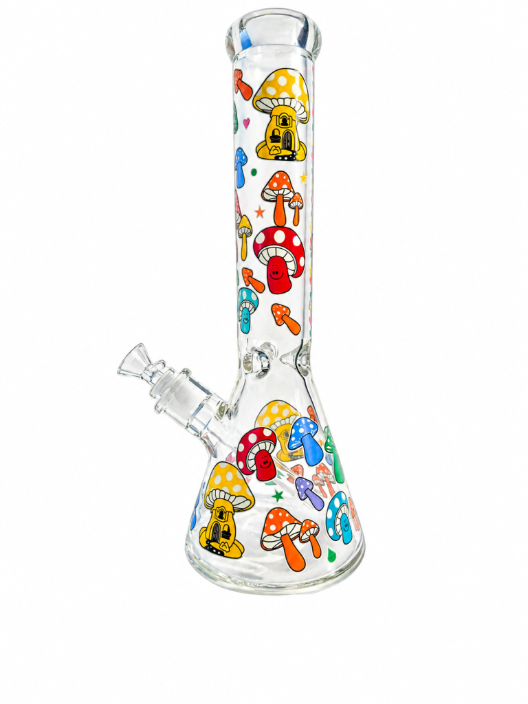 Mushroom Pattern Glass Beaker Water Pipe | 10" | 14mm